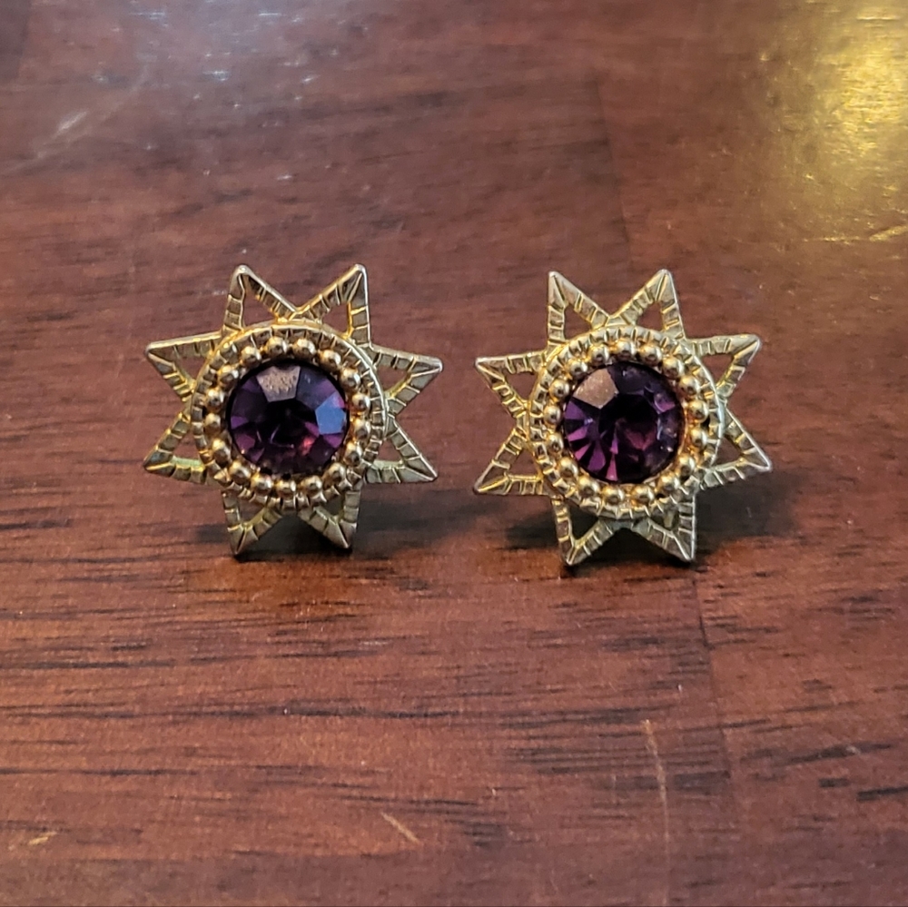 Purple and gold earrings